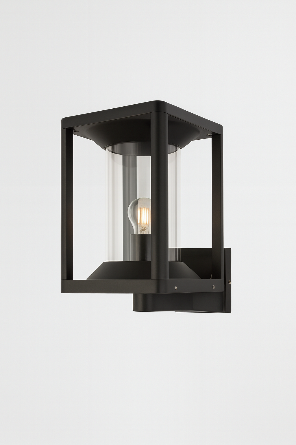 Black outdoor wall light fixture with E27 base lamp