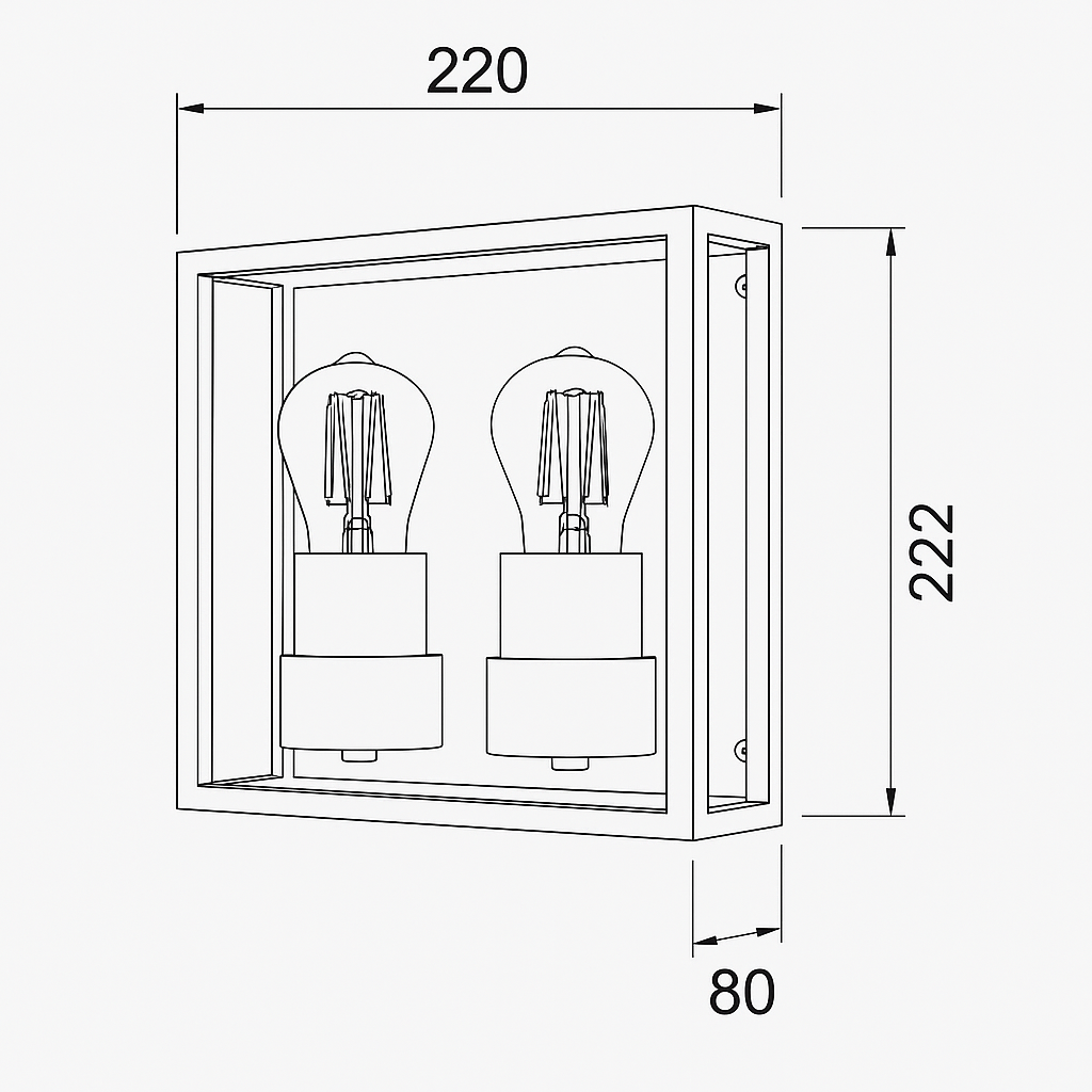 Technical drawing of a wall-mounted light fixture with dimensions