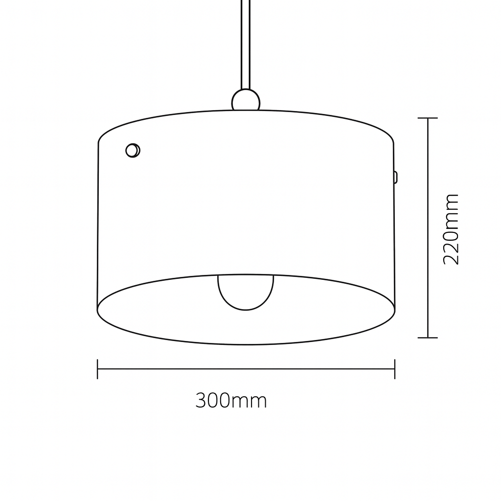 Line drawing of a pendant light with dimensions labeled