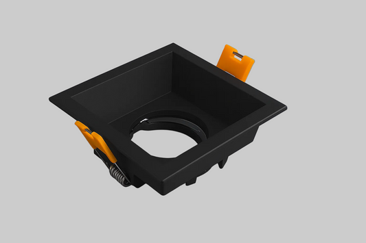 Square recessed spotlight with orange mounting tabs