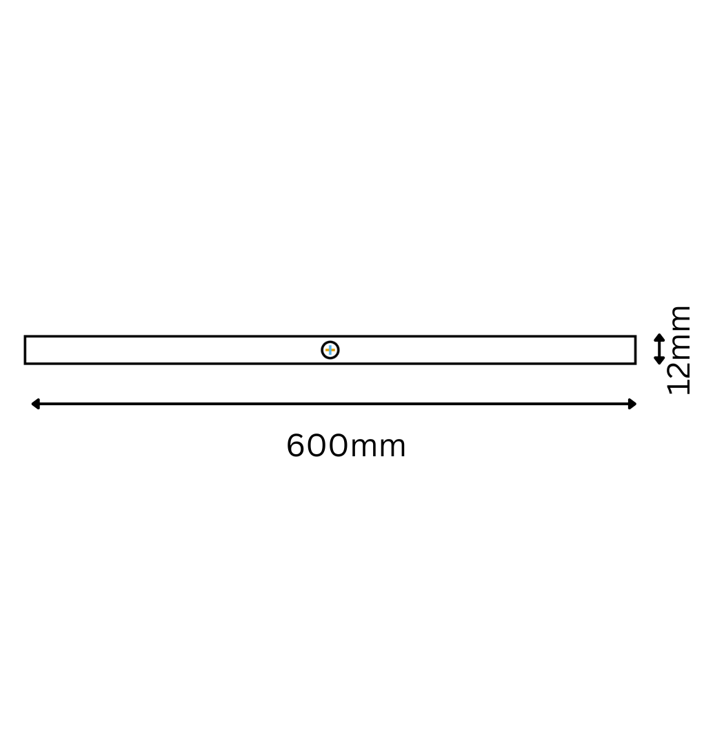 Measurement chart showing a long rectangular bar with dimensions labeled