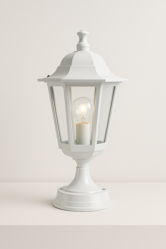 White lantern with E27 base lamp