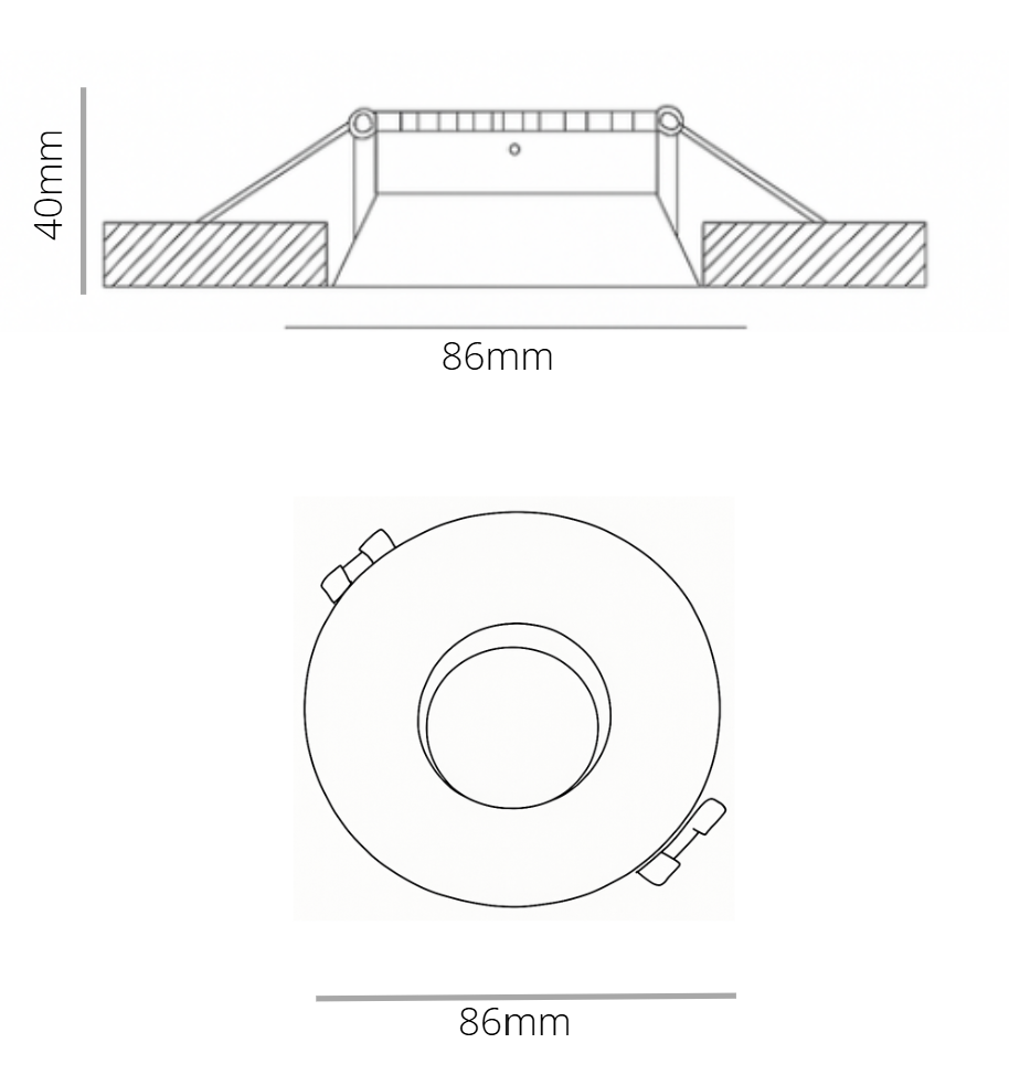 Technical drawing of a circular MR16 base spotlight frame