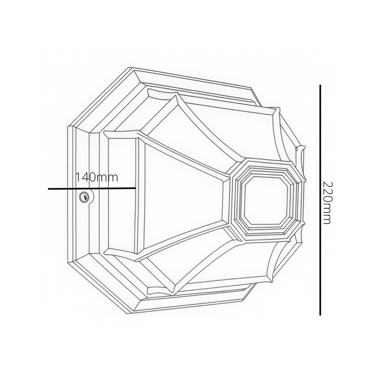 Technical drawing of a hexagonal wall light