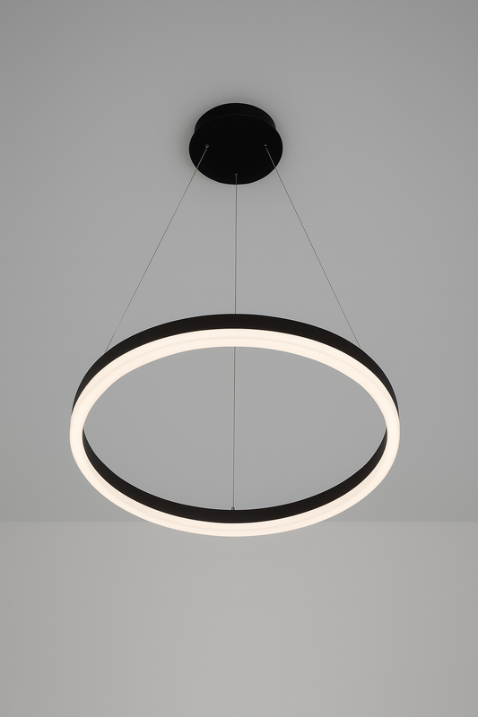 Modern pendant light with COB/SMD base lamp and circular design