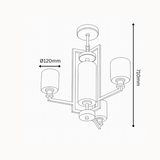 Line drawing of a ceiling light fixture with dimensions indicated.
