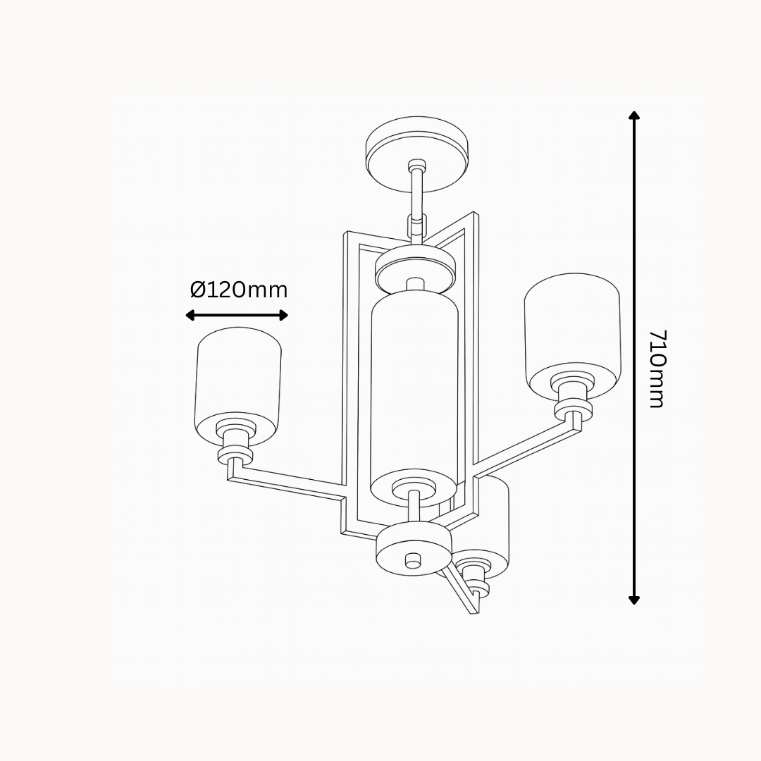 Line drawing of a ceiling light fixture with dimensions indicated.