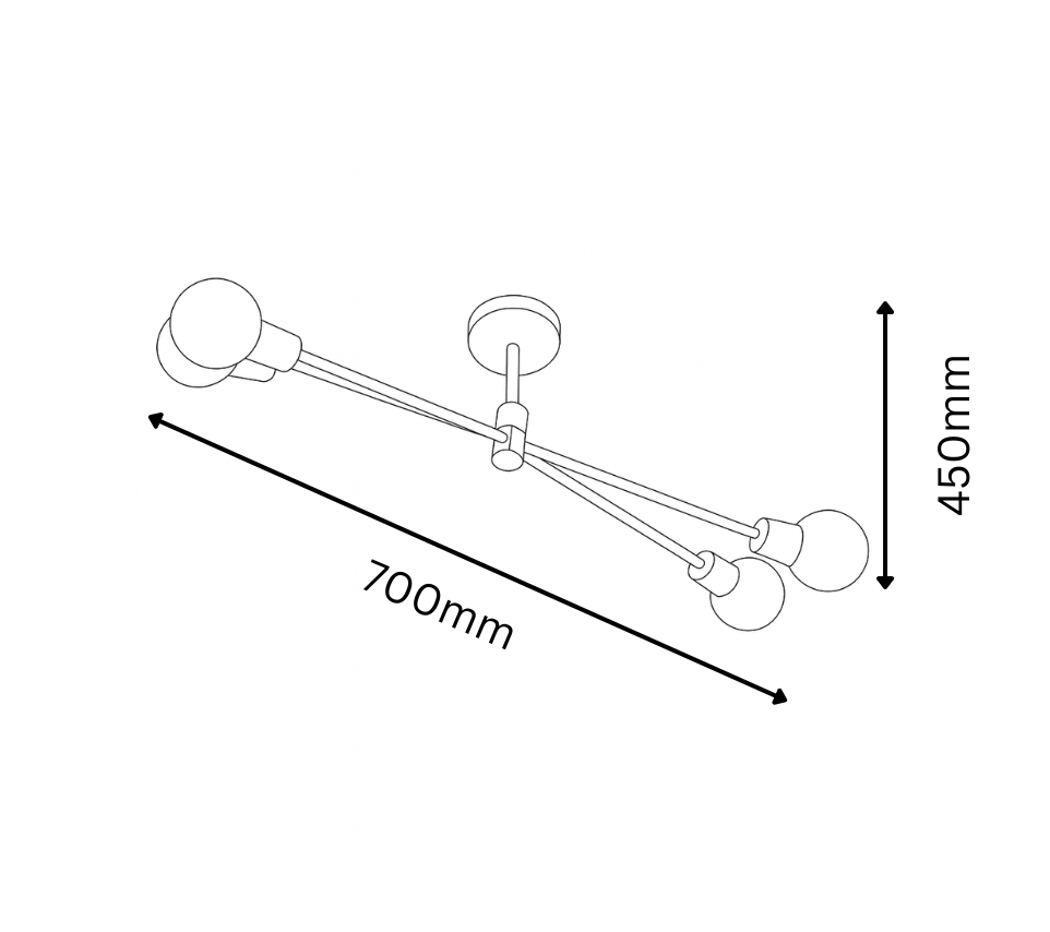 Line drawing of a ceiling light fixture with measurements on a white background