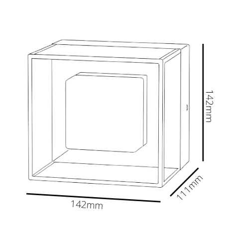 Line drawing of a rectangular box with dimensions labeled