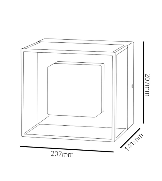 Line drawing of a cube with dimensions labeled