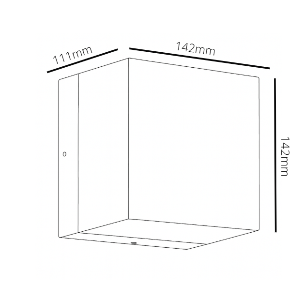 Cube with dimensions labeled on a white background