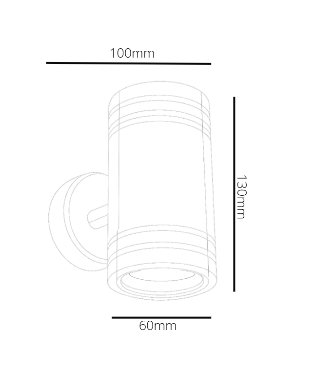 Technical drawing of a cylindrical object with dimensions labeled