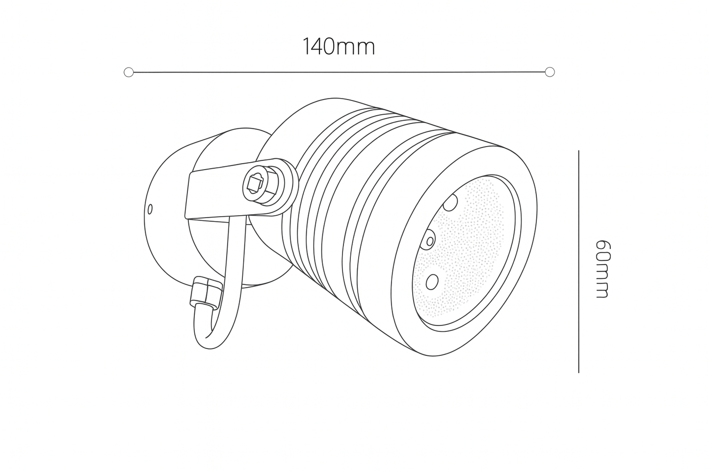 Technical drawing of a cylindrical light fixture with dimensions labeled.