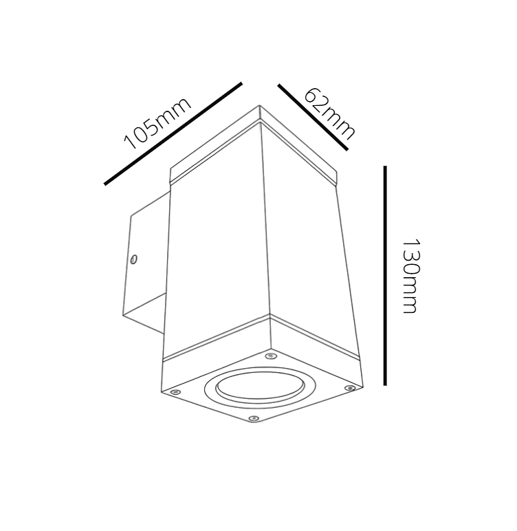 Dimensions of a square light fixture with measurements in millimeters.
