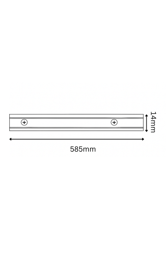 Measurement chart showing a strip with dimensions 585mm in length and 14mm in width.