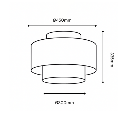 Ceiling light fixture with dimensions labeled on a white background