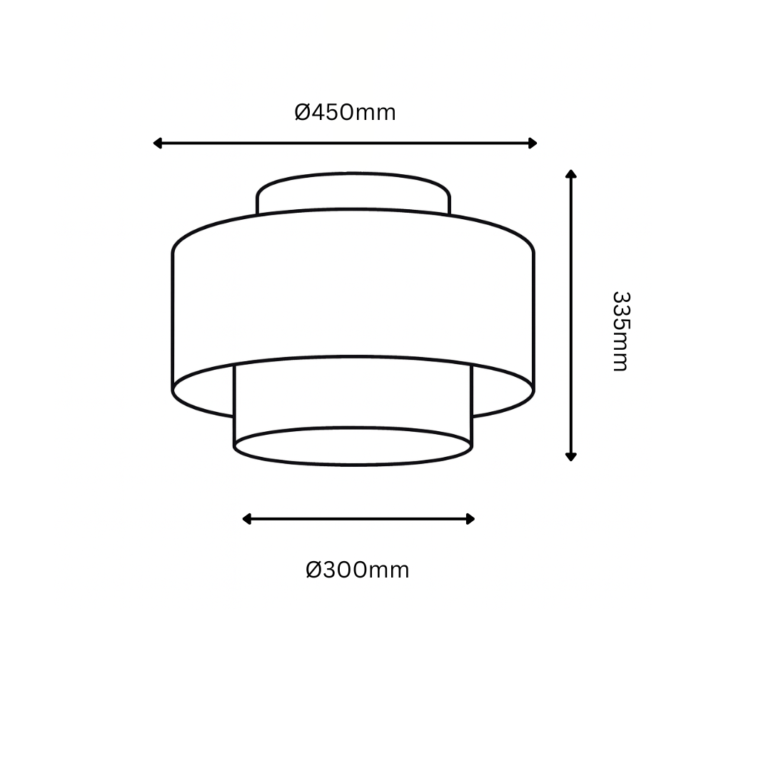 Ceiling light fixture with dimensions labeled on a white background