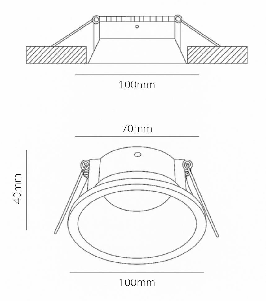 Technical drawing of a ceiling light fixture with dimensions labeled.