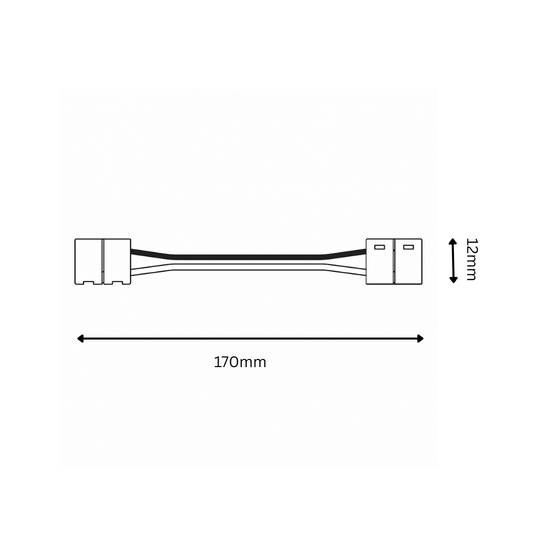 Technical drawing of a cable with dimensions labeled on a white background