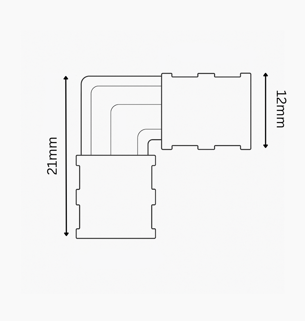 Technical drawing of a rectangular component with dimensions labeled