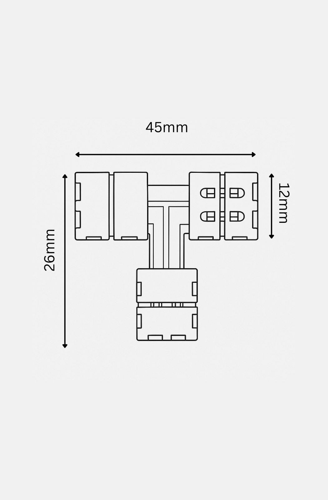 Measurement diagram of a mechanical component with dimensions labeled.