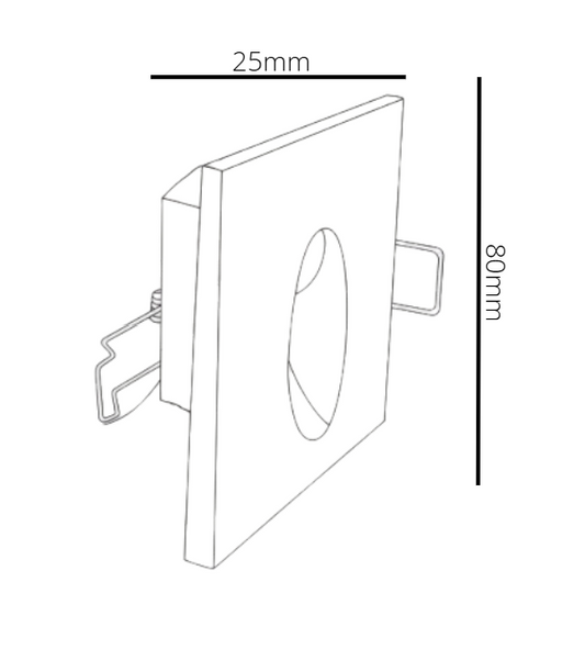 Technical drawing of a square wall recessed step light fixture with dimensions labeled