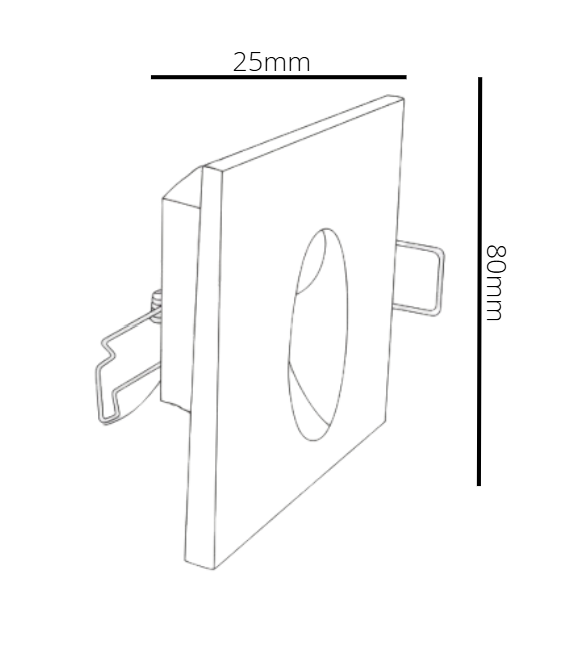 Technical drawing of a square wall recessed step light fixture with dimensions labeled