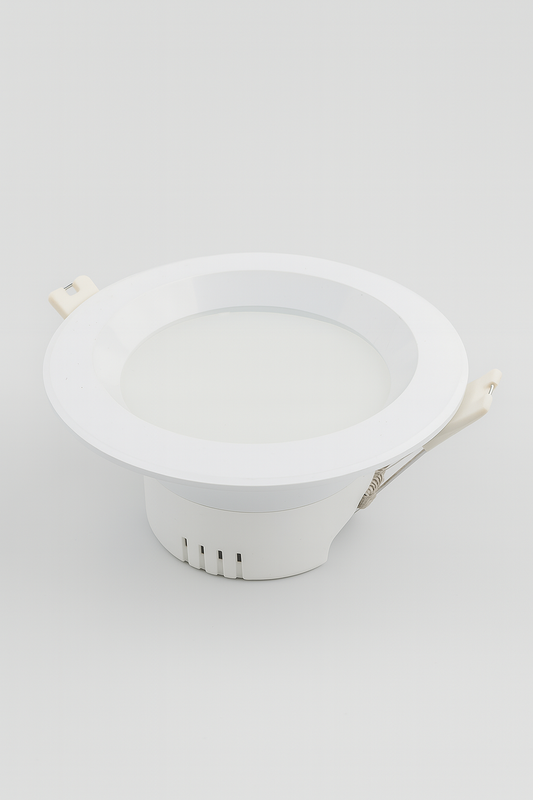 White recessed ceiling light on a white background