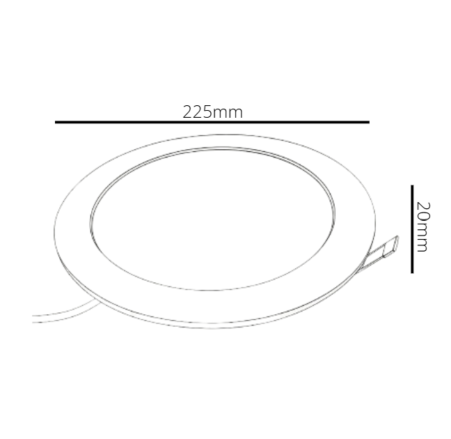 Measurement diagram of a circular object with dimensions labeled