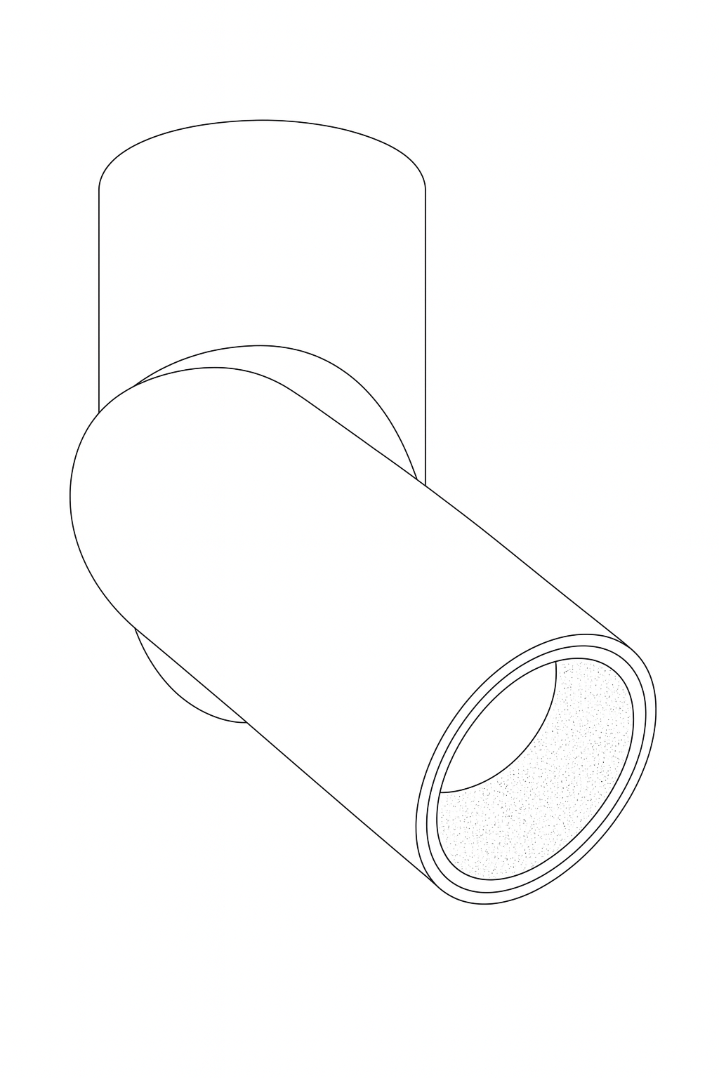 Line drawing of a cylindrical object with a smaller circle inside on a white background