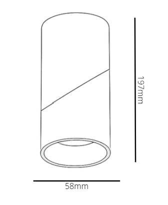 Technical drawing of a cylindrical object with dimensions labeled