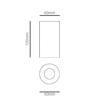 Technical drawing of a rectangular component with dimensions labeled