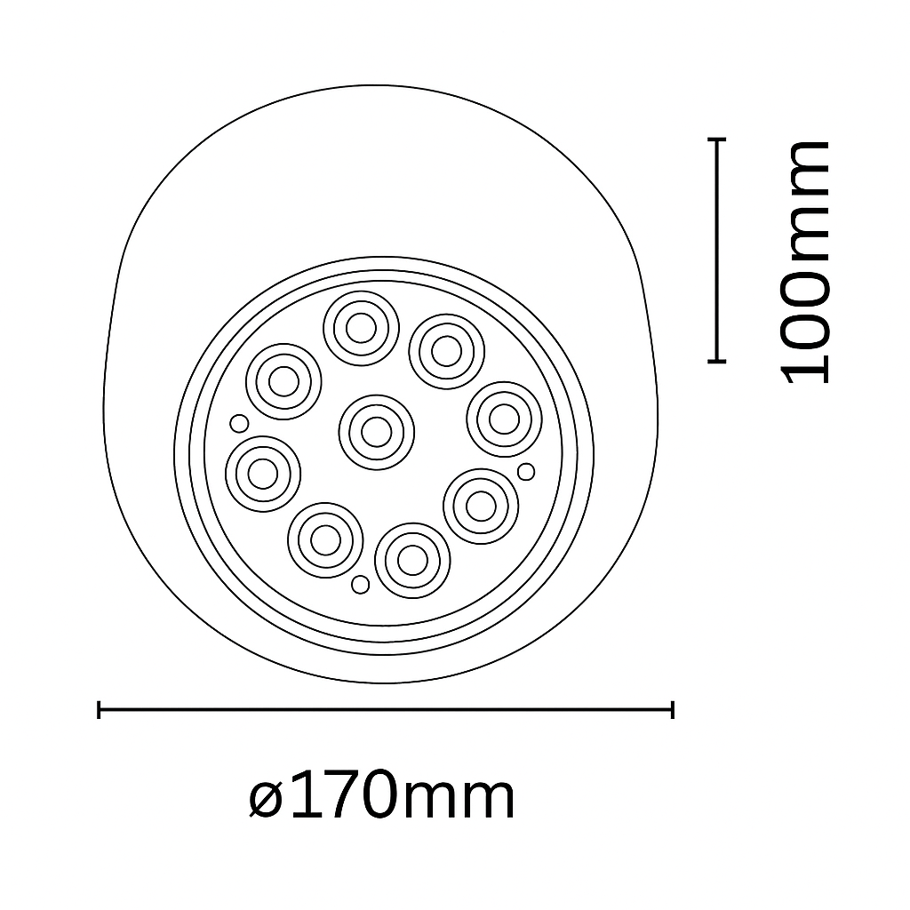 Technical drawing of the mounted downlight fixture