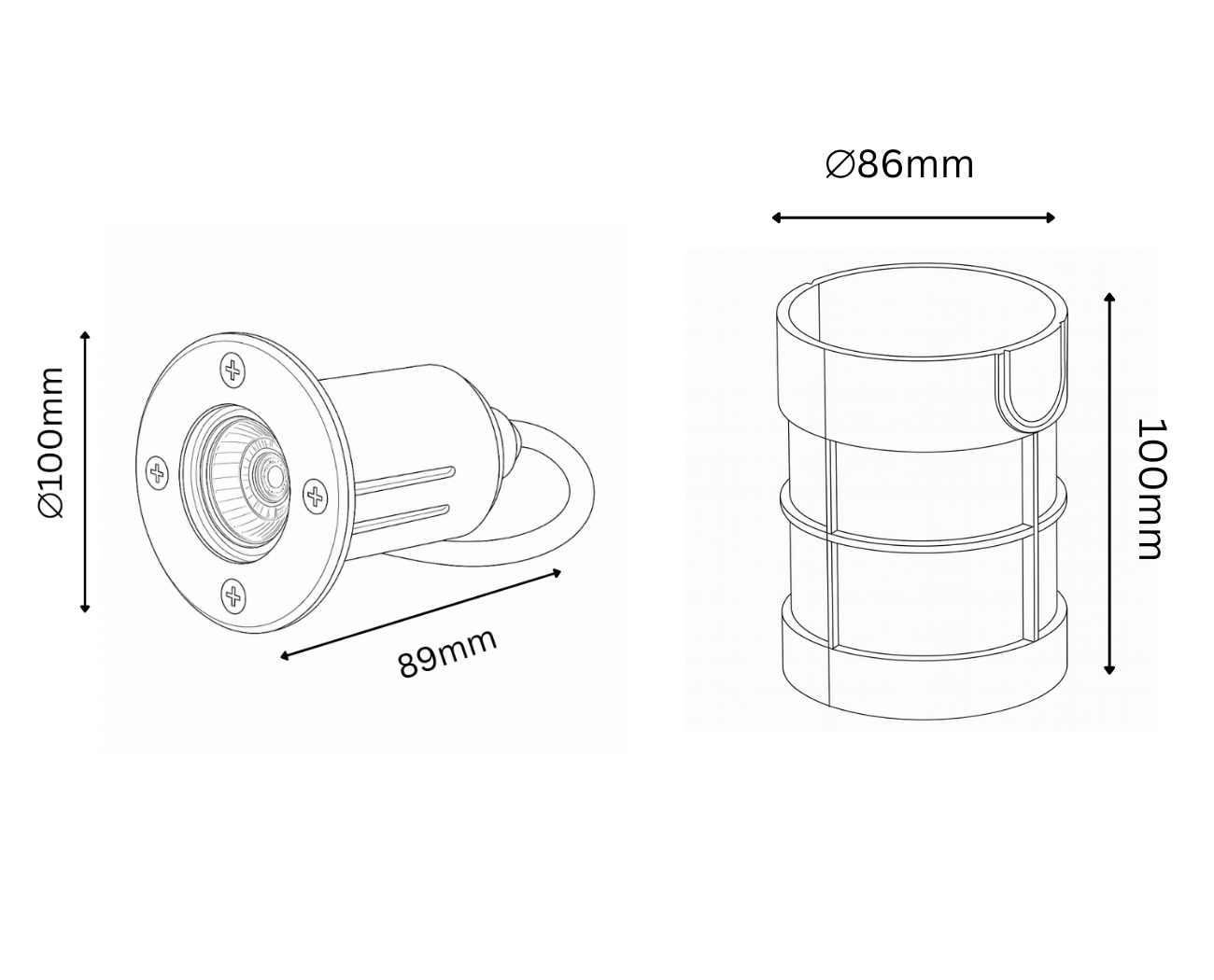 Technical drawing of a cylindrical object with dimensions labeled