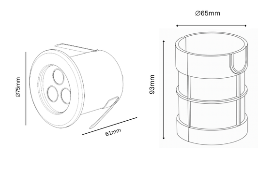 Technical drawing of a cylindrical object with dimensions labeled