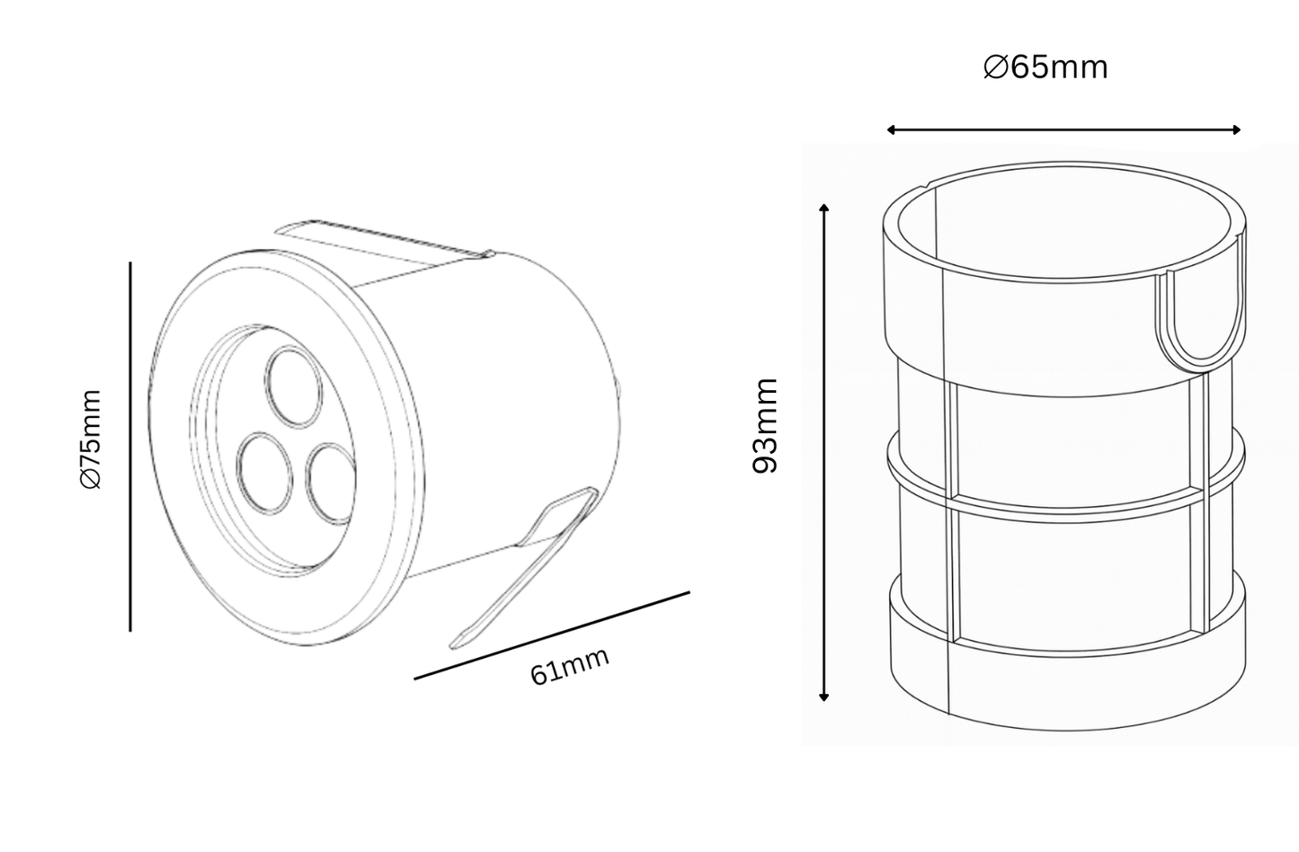 Technical drawing of a cylindrical object with dimensions labeled