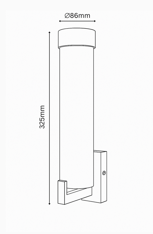 Technical drawing of a cylindrical object with dimensions labeled