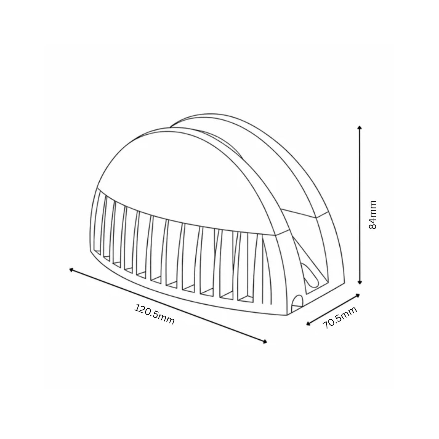 Line drawing of a product with dimensions labeled