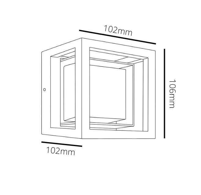 Line drawing of a square frame with dimensions labeled