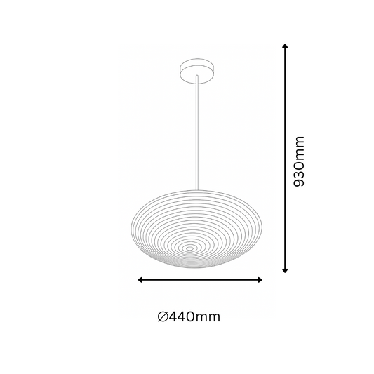 Measurement chart of a pendant light with dimensions labeled