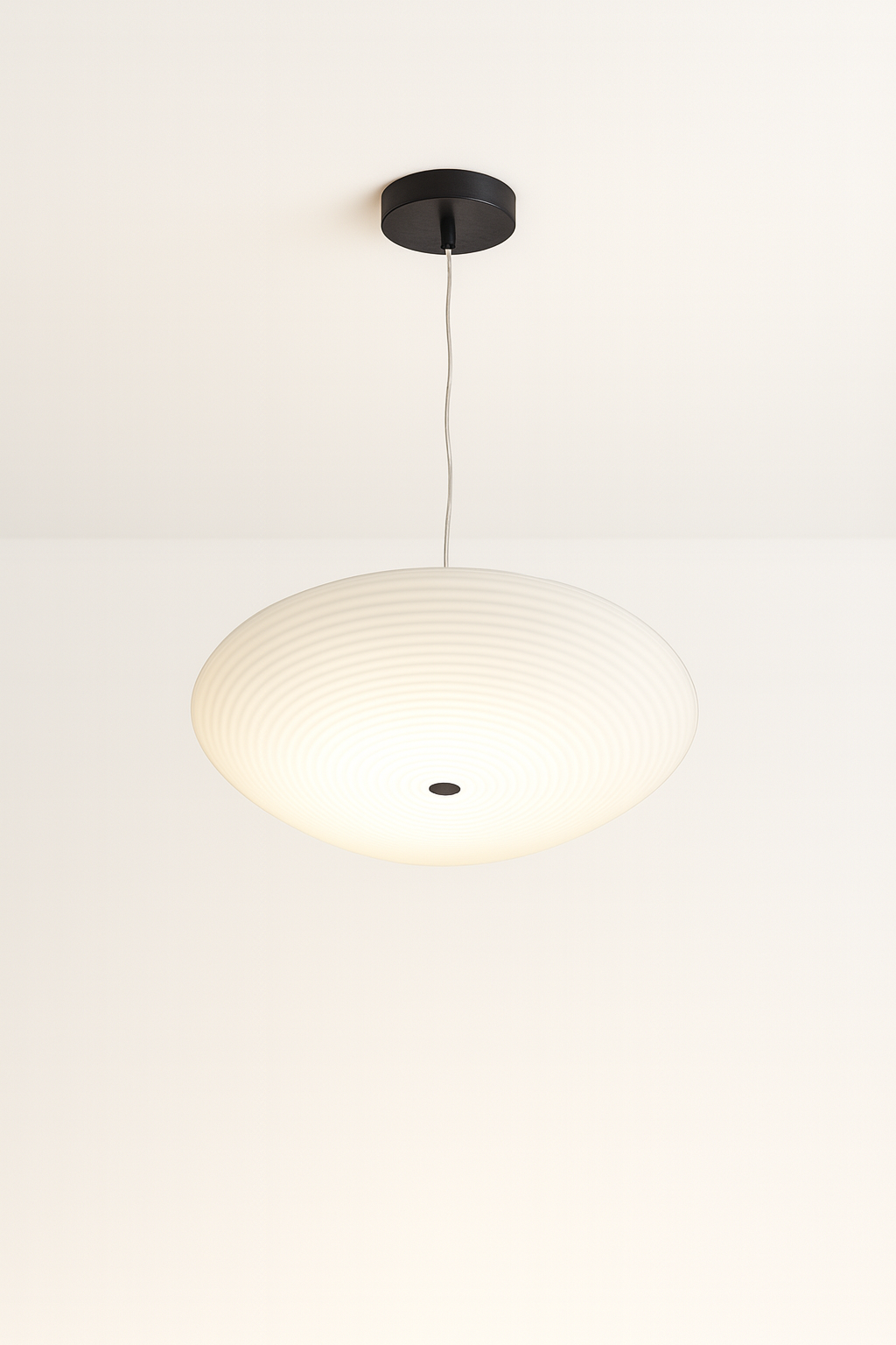 Modern pendant light with white glass shade and E27 base lamp