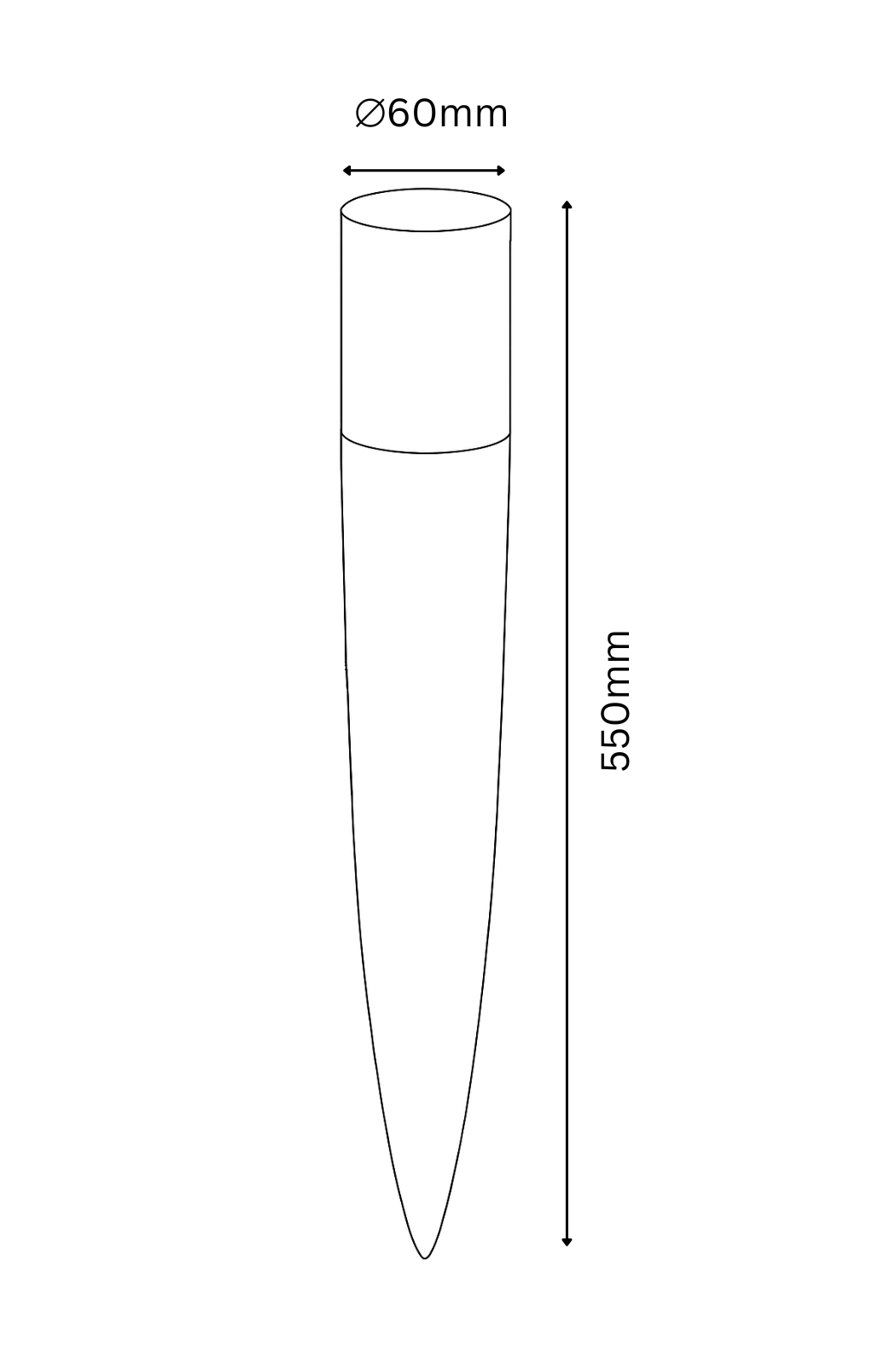 Line drawing of a cylindrical object with dimensions labeled