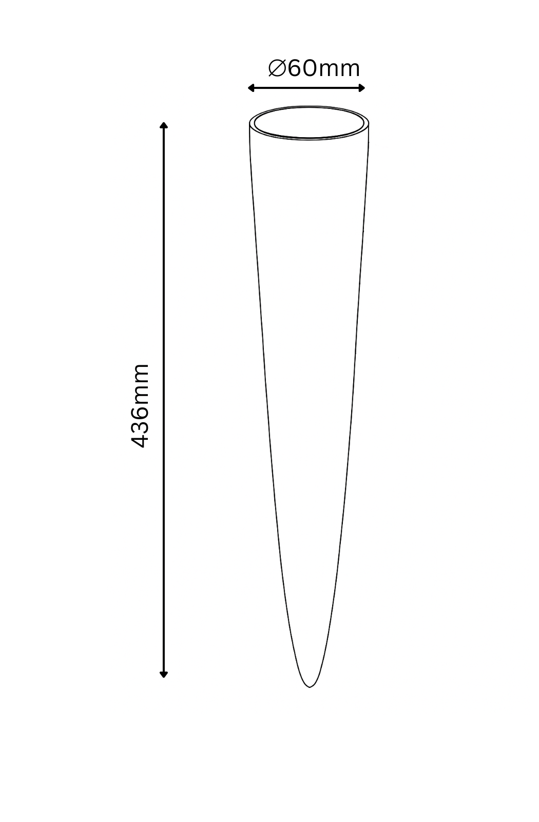 Line drawing of a cylindrical object with dimensions labeled