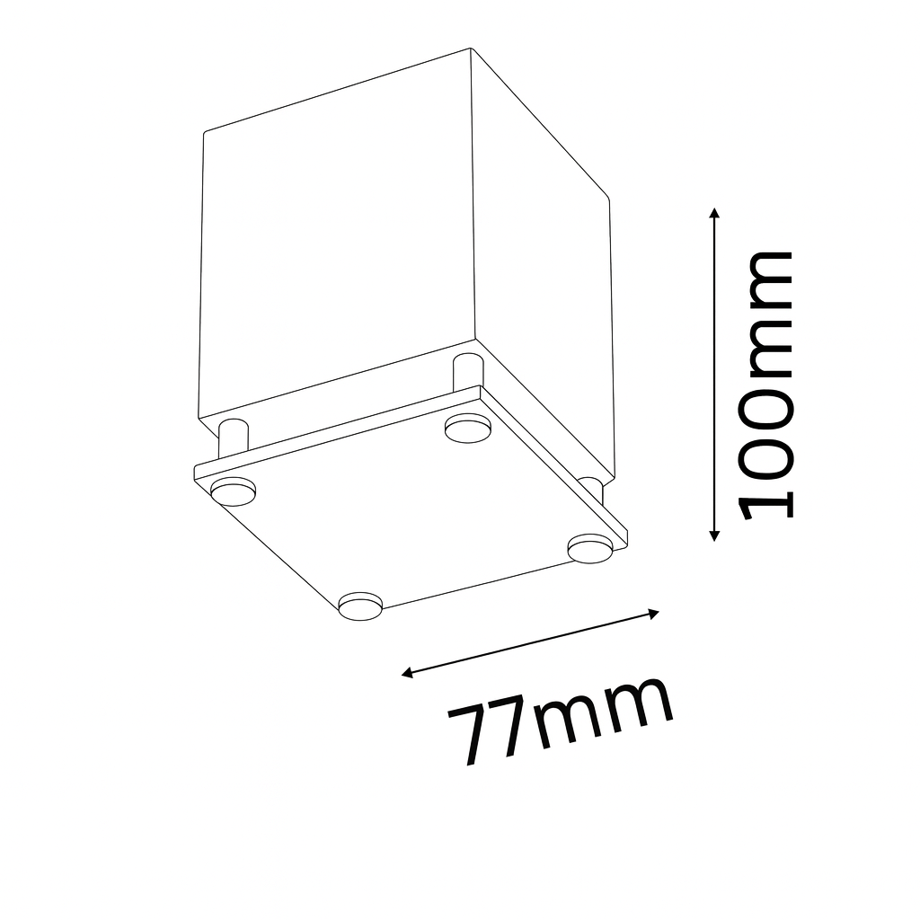 Line drawing of a rectangular metal bracket with dimensions labeled