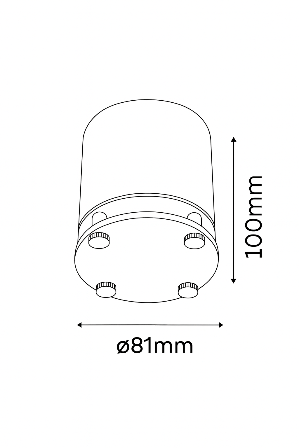 Technical drawing of a cylindrical object with dimensions labeled