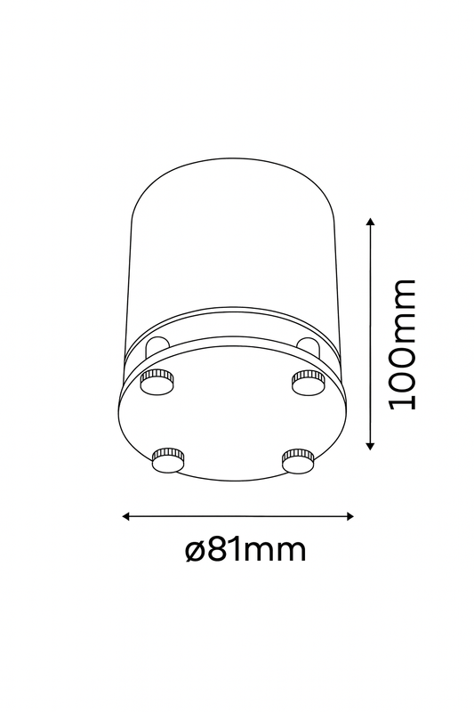 Technical drawing of a cylindrical object with dimensions labeled