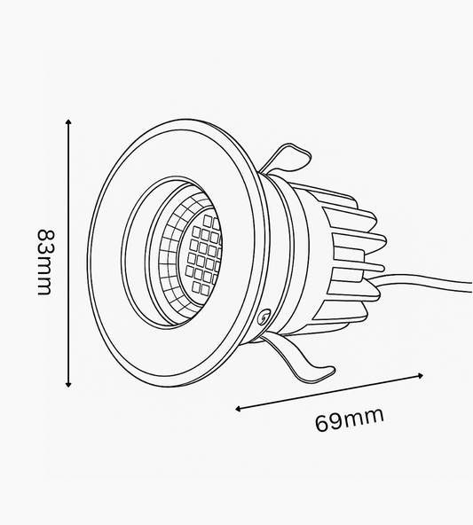Technical drawing of a light fixture with dimensions labeled
