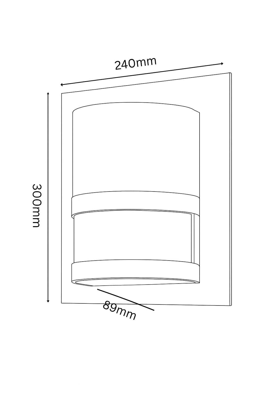 Line drawing of a cylindrical object with dimensions labeled