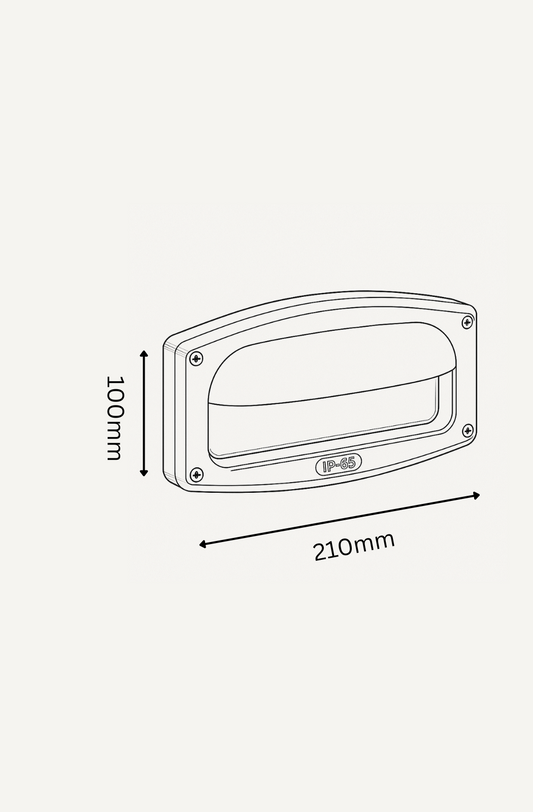 Measurement chart of a rectangular object with dimensions labeled on a white background