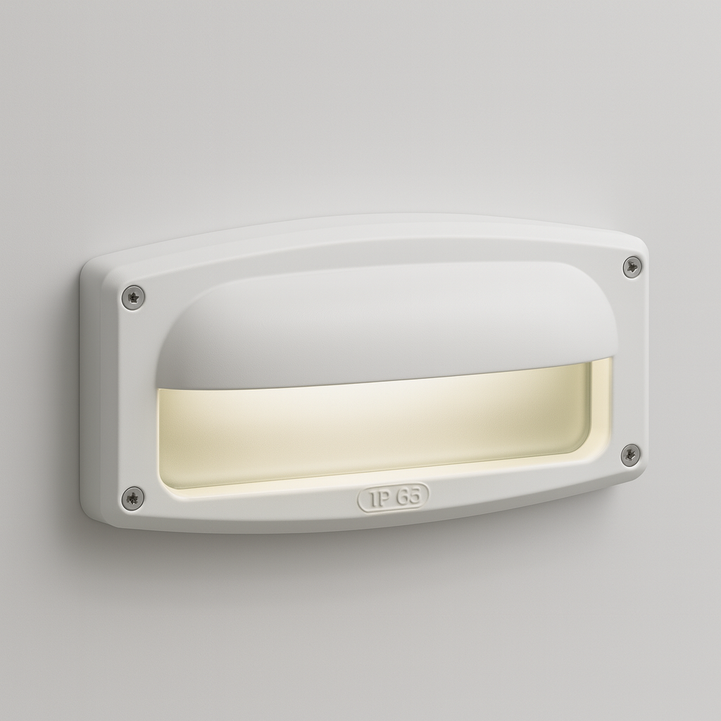 White outdoor step light fixture with E27 base lamp